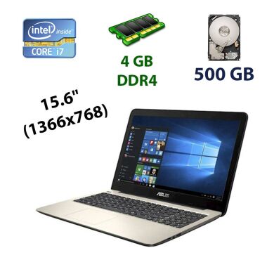 Asus F556U / 15.6" (1366x768) TN+film LED / Intel Core i7-6500U (2 (4) ядра по 2.5 - 3.1 GHz) / 4 GB DDR4 / 500 GB HDD / nVidia GeForce 920MX, 2 GB DDR3, 64-bit / WebCam / USB 3.0 / HDMI