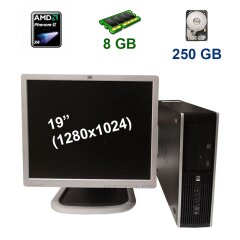 HP Compaq 6005 SFF / AMD Phenom II X2 B24 (2 ядра по 3.0 GHz) / 8 GB DDR3 / 250 GB HDD + Уценка - HP LA1951g / 19" (1280x1024) TFT TN CCFL / VGA, DVI, USB-hub / царапина на матрице