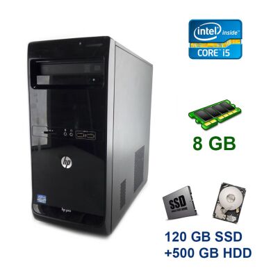 HP Pro 3500 Tower / Intel Core i5-3470 (4 ядра по 3.2 - 3.6 GHz) / 8 GB DDR3 / 120 GB SSD+500 GB HDD / nVidia GeForce GTX 1650 StormX, 4 GB GDDR5, 128-bit NEW