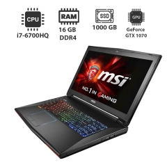 Игровой ноутбук Б-класс MSI GT72VR 6RE Dominator Pro / 17.3" (1920x1080) IPS / Intel Core i7-6700HQ (4 (8) ядра по 2.6 - 3.5 GHz) / 16 GB DDR4 / 1000 GB SSD / nVidia GeForce GTX 1070, 8 GB GDDR5, 256-bit / WebCam / HDMI
