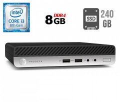 Неттоп HP ProDesk 400 G4 Desktop Mini USFF / Intel Core i3-8100T (4 ядер по 3.1 GHz) / 8 GB DDR4 / 240 GB SSD / Intel UHD Graphics 630 / USB 3.1 / DisplayPort / Блок живлення в комплекті