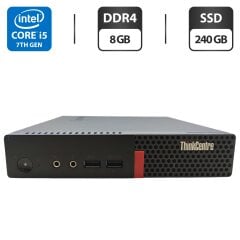 Неттоп Lenovo ThinkCentre M710q Tiny USFF / Intel Core i5-7500T (4 ядра по 2.7 - 3.3 GHz) / 8 GB DDR4 / 240 GB SSD / Intel HD Graphics 630 / Блок живлення