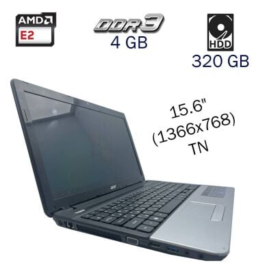 Ноутбук Acer Aspire E1-521 / 15.6" (1366x768) TN / AMD E2-1800 (2 ядра по 1.7 GHz) / 4 GB DDR3 / 320 GB HDD / AMD Radeon HD 7340 / WebCam