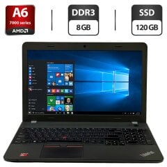 Ноутбук Lenovo ThinkPad E550 / 15.6" (1366x768) TN / AMD A6-7000 (2 ядра по 2.2 - 3.0 GHz) / 8 GB DDR3 / 120 GB SSD / AMD Radeon R4 Graphics / WebCam / Windows 10 Pro