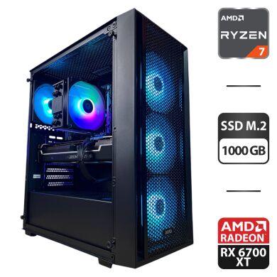 Сборка под заказ: игровой ПК Gamdias Aura GC10M ARGB Black Tower / AMD Ryzen 7 5700X (8 (16) ядер по 3.4 - 4.6 GHz) / 32 GB DDR4 / 1000 GB SSD M.2 / AMD Radeon RX 6700 XT, 12 GB GDDR6, 192-bit / 650W