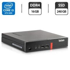 Неттоп Lenovo ThinkCentre M710q Tiny USFF / Intel Core i5-6500T (4 ядра по 2.5 - 3.1 GHz) / 16 GB DDR4 / 240 GB SSD / Intel HD Graphics 530 / Блок живлення