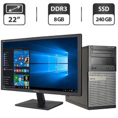 Комплект ПК: Dell OptiPlex 9020 Tower / Intel Core i5-4570 (4 ядра по 3.2 - 3.6 GHz) / 8 GB DDR3 / 240 GB SSD / Intel HD Graphics 4600 + Монитор Б-класс 22" (1680x1050) TN / VGA, DVI / Разные бренды + Клавиатура, мышка, кабели подключения