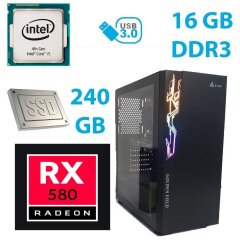 Golden Field Phantom Tower New / Intel Core i5-4590 (4 ядра по 3.3 - 3.7 GHz) / 16 GB DDR3 (2x8GB) / 240 GB SSD new+500 GB HDD / AMD Radeon RX 580 4GB / 650W GameMax + Миша Marvo M309 з ігровою поверхнею