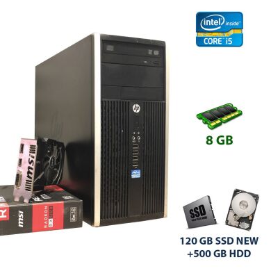 HP Compaq dc8300 Elite Tower / Intel Core i5-3470 (4 ядра по 3.2 - 3.6 GHz) / 8 GB DDR3 / 120 GB SSD NEW+500 GB HDD / AMD Radeon RX 550, 2 GB GDDR5, 128-bit