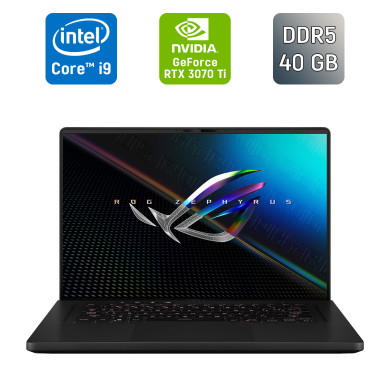 Игровой ноутбук Asus ROG Zephyrus M16 GU603ZW / 16" (2560x1600) IPS / Intel Core i9-12900H (14 (20) ядер по 3.8 - 5.0 GHz) / 40 GB DDR5 / 1000 GB SSD / nVidia GeForce RTX 3070 Ti, 8 GB GDDR6X, 256-bit / WebCam / Windows 11