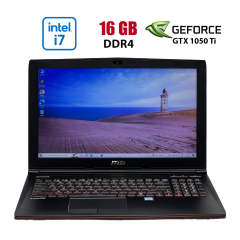 Ігровий ноутбук Б-клас MSI GL62M 7REX / 15.6" (1920x1080) TN / Intel Core i7-7700HQ (4 (8) ядра по 2.8 - 3.8 GHz) / 16 GB DDR4 / 480 GB SSD / nVidia GeForce GTX 1050 Ti, 4 GB GDDR5, 128-bit / WebCam