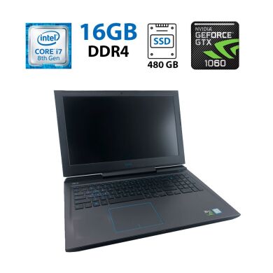 Игровой ноутбук Dell G7 7588 / 15.6" (1920x1080) IPS / Intel Core i7-8750H (6 (12) ядер по 2.2 - 4.1 GHz) / 16 GB DDR4 / 480 GB SSD / nVidia GeForce GTX1060, 6 GB GDDR5, 192-bit / WebCam