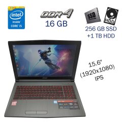 Игровой ноутбук MSI GV62 8RE / 15.6" (1920х1080) IPS / Intel Core i5-8300H (4 (8) ядра по 2.3 - 4.0 GHz) / 16 GB DDR4 / 256 GB SSD+1 TB HDD / nVidia GeForce GTX 1060, 3 GB GDDR5, 192-bit / WebCam / NO ODD