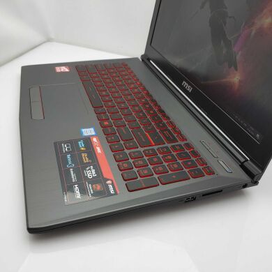 Ігровий ноутбук MSI GV62 8RE / 15.6" (1920х1080) IPS / Intel Core i5-8300H (4 (8) ядра по 2.3 - 4.0 GHz) / 16 GB DDR4 / 256 GB SSD+1 TB HDD / nVidia GeForce GTX 1060, 3 GB GDDR5, 192-bit / WebCam / NO ODD