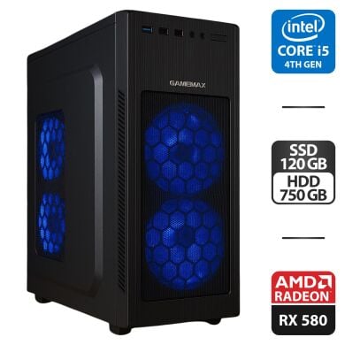 Ігровий ПК GameMax MT520-FAN Black Tower / Intel Core i5-4670 (4 ядра по 3.4 - 3.8 GHz) / 16 GB DDR3 / 120 GB SSD + 750 GB HDD / AMD Radeon RX 580, 8 GB GDDR5, 256-bit / 500W
