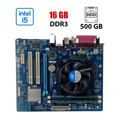Комплект: Материнська плата Gigabyte GA-H61M-S2PV / Intel Core i5-2500 (4 ядра по 3.3 - 3.7 GHz) / Socket LGA 1150 / 16 GB DDR3 / 500 GB HDD / кулер