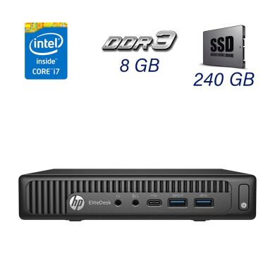 Неттоп HP EliteDesk 800 35W G2 Desktop Mini PC / Intel Core i7-6700T (4 (8) ядра по 2.8 - 3.6 GHz) / 8 GB DDR4 / 240 GB SSD / Wi-Fi / Блок живлення в комплекті