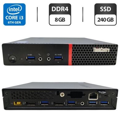 Неттоп Lenovo ThinkCentre M900 Tiny USFF / Intel Core i3-6100T (2 (4) ядра по 3.2 GHz) / 8 GB DDR4 / 240 GB SSD / Intel HD Graphics 530 / Блок питания