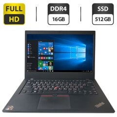 Ноутбук Lenovo ThinkPad L14 Gen 2 / 14" (1920x1080) IPS / AMD Ryzen 5 Pro 5650U (6 (12) ядер по 2.3 - 4.2 GHz) / 16 GB DDR4 / 512 GB SSD / AMD Radeon Vega 7 Graphics / WebCam / Fingerprint