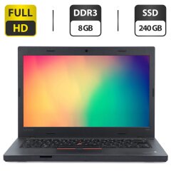 Ноутбук Lenovo ThinkPad L460 / 14" (1920x1080) IPS / Intel Core i7-6600U (2 (4) ядра по 2.6 - 3.4 GHz) / 8 GB DDR3 / 240 GB SSD / Intel HD Graphics 520 / WebCam / VGA