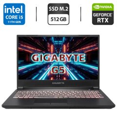 Новый игровой ноутбук Gigabyte G5 MD-51ES123SD / 15.6" (1920x1080) IPS / Intel Core i5-11400H (6 (12) ядер 4.5 GHz) / 8 GB DDR4 / 512 GB SSD M.2 / nVidia GeForce RTX 3050 Ti, 4 GB GDDR6, 128-bit / WebCam / HDMI 