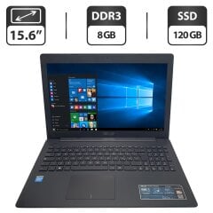 Ноутбук Б-клас Asus P553M / 15.6" (1366x768) TN / Intel Celeron N2840 (2 ядра по 2.16 - 2.58 GHz) / 8 GB DDR3 / 120 GB SSD / Intel Graphics / WebCam / DVD-ROM