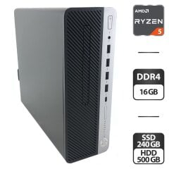 Компьютер HP EliteDesk 705 G4 SFF / AMD Ryzen 5 Pro 2400G (4 (8) ядра по 3.6 - 3.9 GHz) / 16 GB DDR4 / 240 GB SSD + 500 GB HDD / AMD Radeon RX Vega 11