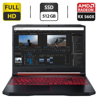 Игровой ноутбук Acer Nitro 5 (AN515-43) / 15.6" (1920x1080) IPS / AMD Ryzen 5 3550H (4 (8) ядра по 2.1 - 3.7 GHz) / 16 GB DDR4 / 512 GB SSD / AMD Radeon RX 560X, 4 GB GDDR5, 128-bit / WebCam / HDMI