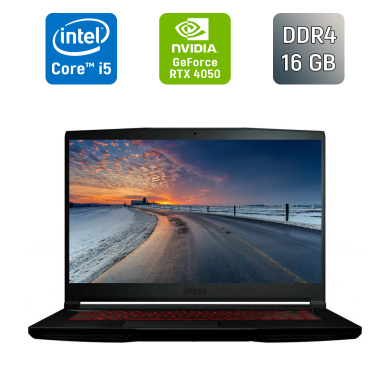 Игровой ноутбук MSI Thin GF63 / 15.6" (1920x1080) IPS / Intel Core i5-12450H (8 (12) ядер по 3.3 - 4.4 GHz) / 16 GB DDR4 / 500 GB SSD / nVidia GeForce RTX 4050, 6 GB GDDR6, 96-bit / WebCam / HDMI