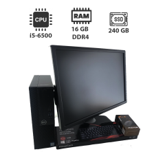 Комплект ПК: Dell OptiPlex 3050 SFF / Intel Core i5-6500 (4 ядра по 3.2 - 3.6 GHz) / 16 GB DDR4 / 240 GB SSD / Intel HD Graphics 530 + Монитор 24" (1920x1080) TN / HDMI, DP / Різні бренди + Клавіатура та миша