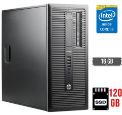 Компьютер HP ProDesk 600 G1 Tower / Intel Core i5-4570 (4 ядра по 3.2 - 3.6 GHz) / 16 GB DDR3 / 120 GB SSD / Intel HD Graphics 4600 / DVD-ROM / DisplayPort