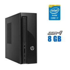 Комп'ютер HP Slimline 270-p024 SFF / Intel Core i7-7700T (4 (8) ядра по 2.9 - 3.8 GHz) / 8 GB DDR4 / 256 GB SSD M.2 + 500 GB HDD / Intel HD Graphics 630 / WiFi / Win 10 Pro Lic  