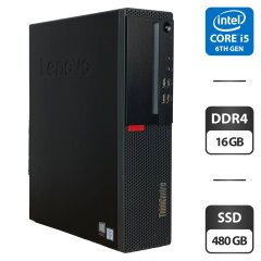 Компьютер Lenovo ThinkCentre M910s SFF / Intel Core i5-6500 (4 ядра 3.2 - 3.6 GHz) / 16 GB DDR4 / 480 GB SSD / Intel HD Graphics 530 / VGA