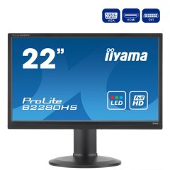 Монитор Iiyama ProLite B2280HS / 21.5" (1920x1080) TN / VGA, DVI, HDMI / VESA 100x100 