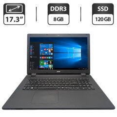 Ноутбук Acer Aspire ES1-731 / 17.3" (1600x900) TN / Intel Celeron N2940 (4 ядра по 1.83 - 2.25 GHz) / 8 GB DDR3 / 120 GB SSD / Intel HD Graphics / WebCam / DVD-ROM