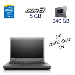 Ноутбук Lenovo ThinkPad T440p / 14" (1600x900) TN / Intel Core i5-4300M (2 (4) ядра по 2.6 - 3.3 GHz) / 8 GB DDR3 / 240 GB SSD / WebCam / DVD-ROM