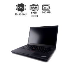 Ноутбук Lenovo ThinkPad T450 / 14" (1600x900) TN / Intel Core i5-5200U (2 (4) ядра по 2.2 - 2.7 GHz) / 8 GB DDR3 / 240 GB SSD / Intel HD Graphics 5500 / WebCam