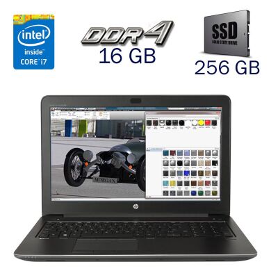 Робоча станція HP ZBook 15 G3 / 15.6" (1920x1080) TN / Intel Core i7-6700HQ (4 (8) ядра по 2.6 - 3.5 GHz) / 16 GB DDR4 / 256 GB SSD / nVidia Quadro M1000M, 2 GB GDDR5, 128-bit / WebCam / Windows 10 PRO Lic