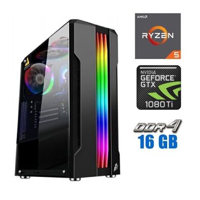 Игровой ПК Tower / AMD Ryzen 5 3600 (6 (12) ядер по 3.6 - 4.2 GHz) / 16 GB DDR4 / 480 GB SSD + 500 GB HDD / nVidia GeForce GTX 1080 Ti, 11 GB GDDR5X, 352-bit / 700W