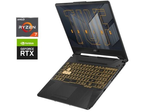 Ігровий ноутбук Asus TUF Gaming A15 FA506QE / 15.6" (1920x1080) IPS / AMD Ryzen 7 5800H (8 (16) ядер по 3.2 - 4.4 GHz) / 16 GB DDR4 / 512 GB SSD / nVidia GeForce RTX 3050 Ti, 4 GB GDDR6, 128-bit / WebCam Ігровий ноутбук Asus TUF Gaming A15 FA506QE / 15.6" (1920x1080) IPS / AMD Ryzen 7 5800H (8 (16) ядер по 3.2 - 4.4 GHz) / 16 GB DDR4 / 512 GB SSD / nVidia GeForce RTX 3050 Ti, 4 GB GDDR6, 128-bit / WebCam
