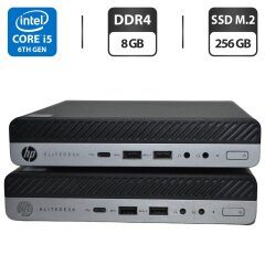 Неттоп HP EliteDesk 800 G3 Desktop Mini USFF / Intel Core i5-6500T (4 ядра по 2.5 - 3.1 GHz) / 8 GB DDR4 / 256 GB SSD M.2 / Intel UHD Graphics 630 / DisplayPort / Windows 11 Pro / Блок живлення