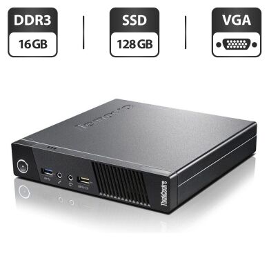 Неттоп Lenovo ThinkCentre M93p Tiny USFF / Intel Core i5-4570T (2 (4) ядра по 2.9 - 3.6 GHz) / 16 GB DDR3 / 128 GB SSD / Intel HD Graphics 4600 / Блок питания Неттоп Lenovo ThinkCentre M93p Tiny USFF / Intel Core i5-4570T (2 (4) ядра по 2.9 - 3.6 GHz) / 16 GB DDR3 / 128 GB SSD / Intel HD Graphics 4600 / Блок питания