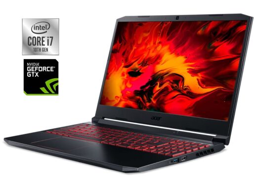 Ігровий ноутбук Acer Nitro 5 AN515-55 / 15.6" (1920x1080) IPS / Intel Core i7-10750H (6 (12) ядер по 2.6 - 5.0 GHz) / 16 GB DDR4 / 512 GB SSD M.2 / nVidia GeForce GTX 1650 Ti, 4 GB GDDR6, 128-bit / WebCam / Win 11 Home