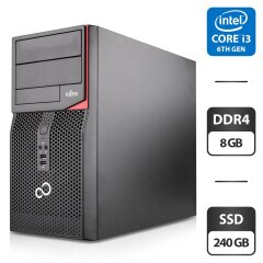 Компьютер Fujitsu Esprimo P556 E85 Tower / Intel Core i3-6100 (2 (4) ядра по 3.7 GHz) / 8 GB DDR4 / 240 GB SSD / Intel HD Graphics 530 / DVD-ROM / DVI / Windows 11 Pro
