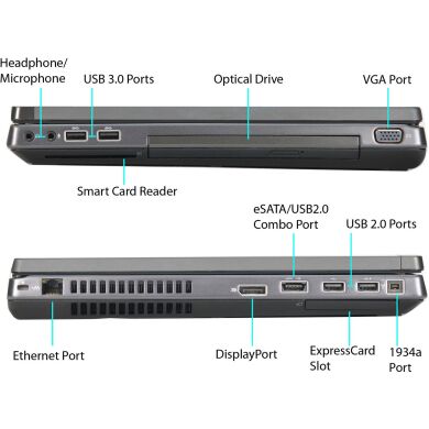 Ноутбук рабочая станция HP EliteBook 8570w / 15.6" (1920x1080) WVA LED / Intel Core i7-3520M (2 (4) ядра по 2.9 - 3.6 GHz) / 8 GB DDR3 / 120 GB SSD / nVidia Quadro K1000M, 2 GB DDR3, 128-bit / WebCam / DVD-RW / USB 3.0 / DP / Com Port (IEEE 1394)
