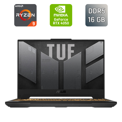 Игровой ноутбук Asus TUF Gaming A15 FA507XU / 15.6" (1920x1080) IPS / AMD Ryzen 9 7940HS (8 (16) ядер по 4.0 - 5.2 GHz) / 16 GB DDR5 / 480 GB SSD / nVidia GeForce RTX 4050, 6 GB GDDR6, 96-bit / WebCam / Windows 11 Игровой ноутбук Asus TUF Gaming A15 FA507XU / 15.6" (1920x1080) IPS / AMD Ryzen 9 7940HS (8 (16) ядер по 4.0 - 5.2 GHz) / 16 GB DDR5 / 480 GB SSD / nVidia GeForce RTX 4050, 6 GB GDDR6, 96-bit / WebCam / Windows 11