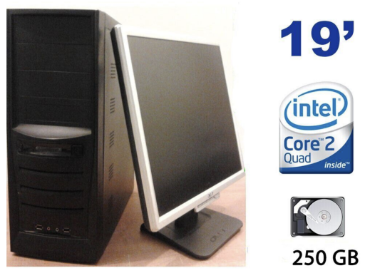 Комплект ПК: Tower / Intel Core 2 Quad Q8200 (4 ядра по 2.33 GHz) / 3 GB RAM / 250 GB HDD + Монитор 19' / 5:4