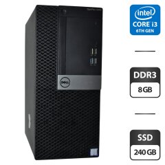 Компьютер Dell OptiPlex 5040 Tower / Intel Core i3-6100 (2 (4) ядра по 3.7 GHz) / 8 GB DDR3 / 240 GB SSD / Intel HD Graphics 530