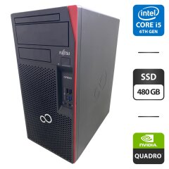Компьютер Fujitsu Esprimo P557 E85 Tower / Intel Core i5-6500 (4 ядра по 3.2 - 3.6 GHz) / 16 GB DDR4 / 480 GB SSD / nVidia Quadro K1200, 4 GB GDDR5, 128-bit