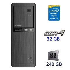 Комп'ютер GameMax SFF / Intel Core i5-7400 (4 ядра по 3.0 - 3.5 GHz) / 32 GB DDR4 / 240 GB SSD / Asus Prime B250M-C / 400W